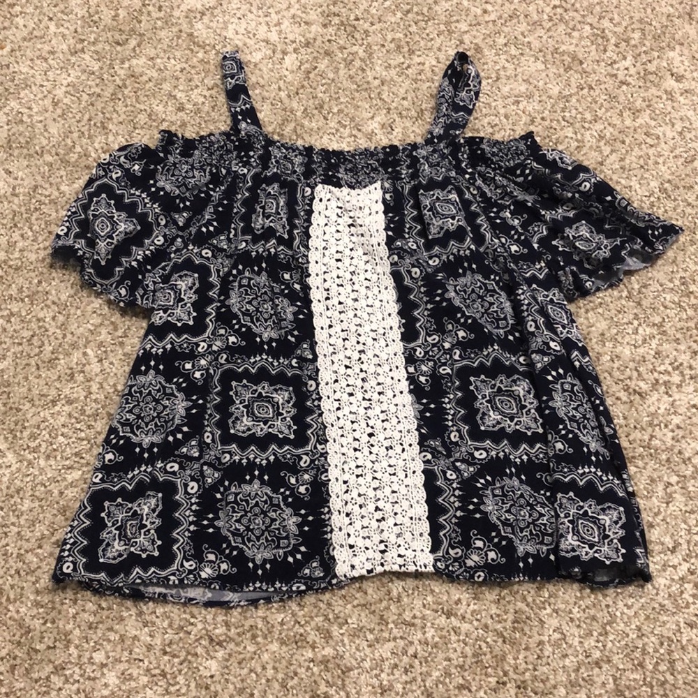 patterned off the shoulder shirt